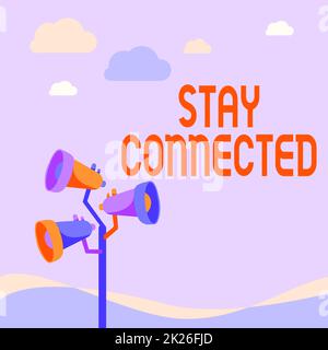 Didascalia di testo per rimanere connessi. Parola per rimanere avere rapporto commerciale sociale professionale School Instructor disegno puntando Stick Whiteboard mentre Holding Cup. Foto Stock