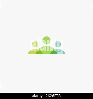 Icona persone, squadra persone, silhouette tre uomini, assistenza online, icona staff. Simbolo della leadership nel lavoro d'ufficio. Collaborazione in team. Concetto di logo vettoriale piatto con stile di sovrapposizione a colori minimal. Foto Stock