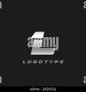 Lama argento lettera L, grassetto corsivo corto monogramma. Stemma vettoriale in ferro di alluminio per officina di riparazione auto o per auto e servizio di corsa logo moderno. Foto Stock