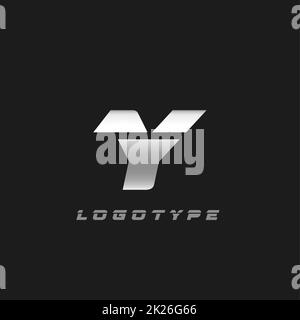 Lama argento lettera Y, grassetto corsivo corto monogramma. Stemma vettoriale in ferro di alluminio per officina di riparazione auto o per auto e servizio di corsa logo moderno. Foto Stock