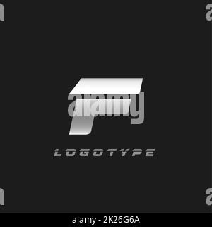 Lama argento lettera F, grassetto corsivo corto monogramma. Stemma vettoriale in ferro di alluminio per officina di riparazione auto o per auto e servizio di corsa logo moderno. Foto Stock