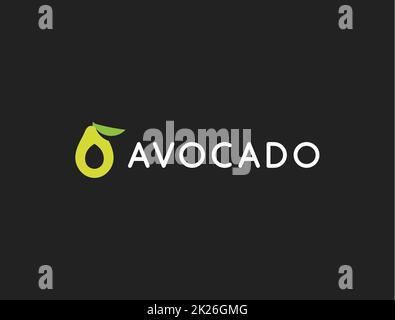 Il logo di Avocado, modello icona Vettore, design moderno. Frutta cibo illustrazione verde su sfondo nero. Foto Stock