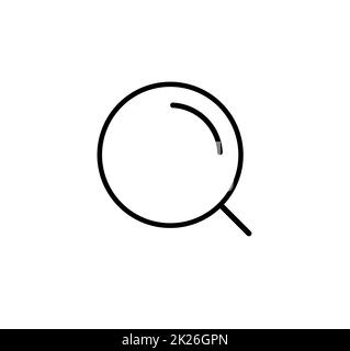 Icona di ricerca a linea sottile, SEO del simbolo dei big data, simbolo di navigazione web, elemento grafico semplice lente di ingrandimento stile linea, modello di logo con lente di ingrandimento, illustrazione vettoriale isolata. Foto Stock