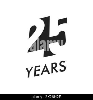Venticinque anni emblema del vettore modello. Anniversario simbolo, lo spazio negativo design. Giubileo nero colore icona. Felice venticinquesimo compleanno, illustrazione astratta. Foto Stock