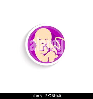 Gravidanza round logo inusuale. Il beige simpatico baby. Piccolo uomo illustrazione vettoriale. Foto Stock