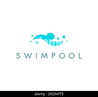 Swimpool logo logo del vettore. La piscina e la relativa icona. Umano è il nuoto, abstract illustrazione blu su sfondo bianco. Foto Stock