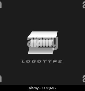 Lama argento lettera e, grassetto corsivo corto monogramma. Stemma vettoriale in ferro di alluminio per officina di riparazione auto o per auto e servizio di corsa logo moderno. Foto Stock