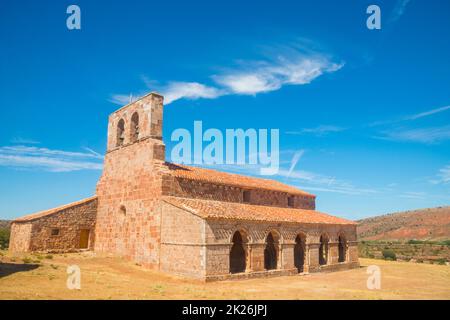 Chiesa di Santa Maria de Tiermes. Montejo de Tiermes, provincia di Soria, Castilla Leon, Spagna. Foto Stock