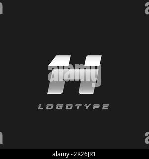 Lama argento lettera H, grassetto corsivo corto monogramma. Stemma vettoriale in ferro di alluminio per officina di riparazione auto o per auto e servizio di corsa logo moderno. Foto Stock