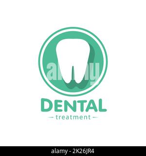 Logo per la clinica dentale. Trattamento e smaltimento dei denti problematici. Attrezzature icona vettore. Giornata mondiale del dentista carattere. Foto Stock