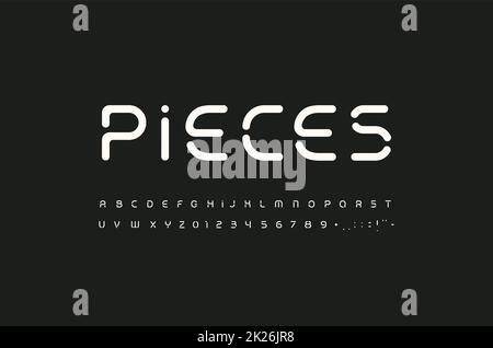 Pezzi di linea, il futuristico design elegante lettere e numeri impostati. Moderno alfabeto creativo. Font minimalista per il logo e il monogramma. Vettore design tipografia. Foto Stock