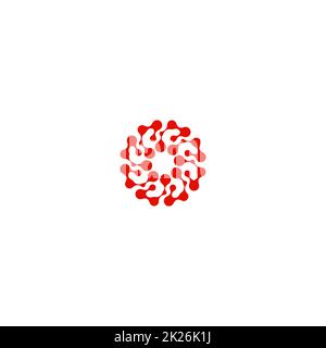 Cerchio astratto logotipo. Punteggiate inusuale turno isolato chem logo. Icona di virus. Sun Red. Simbolo del fiore. Segno a spirale.illustrazione vettoriale. Foto Stock