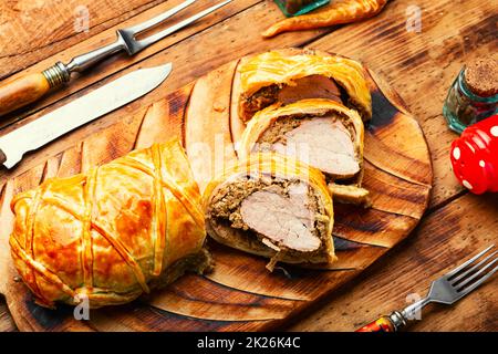 La carne di Wellington è un piatto di filetto festoso. Foto Stock