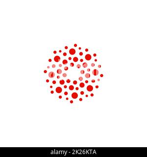 Cerchio astratto logotipo. Punteggiate inusuale turno isolato chem logo. Icona di virus. Sun Red. Simbolo del fiore. Segno a spirale.illustrazione vettoriale. Foto Stock