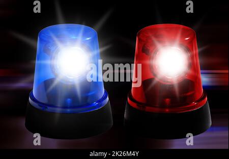 Blu luce rossa luce polizia vigili del fuoco sirena con luce lampeggiante sfondo con luci di emergenza Foto Stock