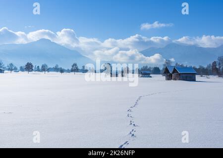 Paesaggio innevato a Benediktbeuern Foto Stock