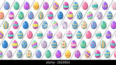 Disegno panoramico con uova di Pasqua colorate - Vector Foto Stock
