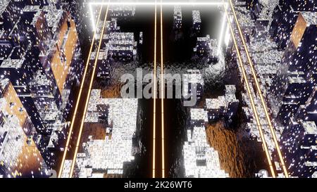 Dark Night City Street Foto Stock