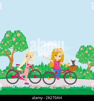 bambini in bicicletta nel parco in una giornata di primavera Foto Stock