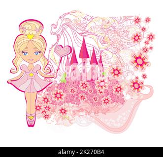 Magic Fairy tale Princess Castle e bella piccola fata, banner artistico Foto Stock