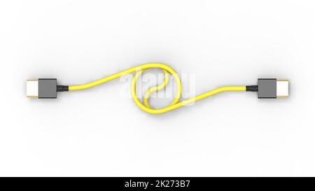 Il rendering 3D dell'ICONA del cavo USB è isolato con uno sfondo chiaro Foto Stock
