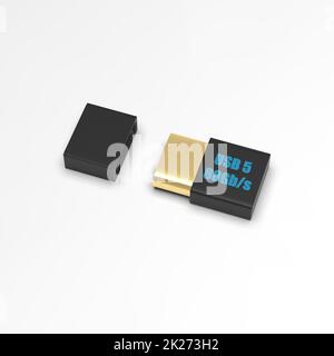 La chiavetta USB di rendering 3D è isolata su sfondo bianco Foto Stock