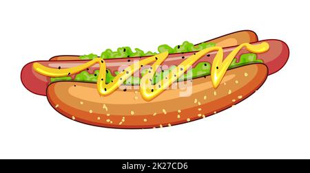 Realistico cotto salsiccia fritta hot dog sfondo bianco - Vector Foto Stock