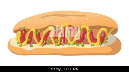 Realistico cotto salsiccia fritta hot dog sfondo bianco - Vector Foto Stock