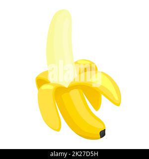 Banana gialla fresca realistica isolata su sfondo bianco - Vector Foto Stock