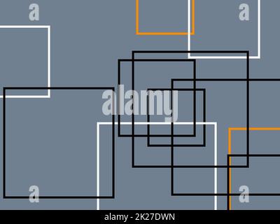 Quadrati astratti arancioni bianchi grigi con sfondo grigio ardesia Foto Stock