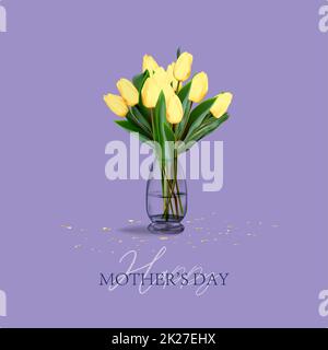 Auguri per la Festa della mamma. Fiori primaverili tulipani, sfondo festivo. Illustrazione vettoriale. Vacanza femminile Foto Stock