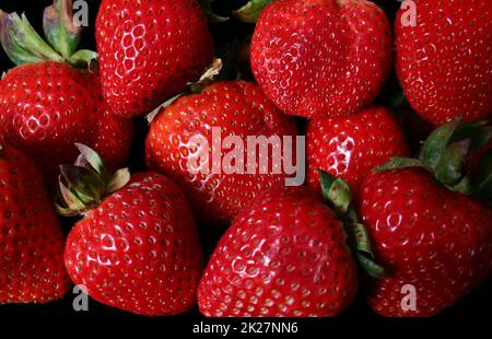 Fragole fragole fresche mature in negozio primo piano Foto Stock