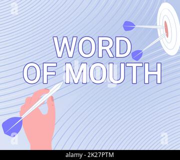 Scrittura a mano testo Parola di bocca. Informazioni di concetto del Internet che sono trasmesse senza essere annotate che presentano il messaggio che colpisce il concetto dell'obiettivo, Abstract che annuncia l'obiettivo. Foto Stock
