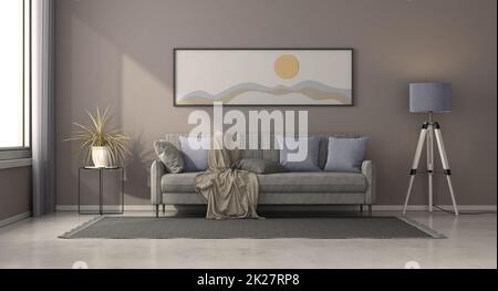 Viola elegante soggiorno con divano e decorativi pannello di legno - 3d  rendering Foto stock - Alamy