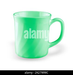 tazza da caffè verde vuota isolata su sfondo bianco - percorso di ritaglio Foto Stock