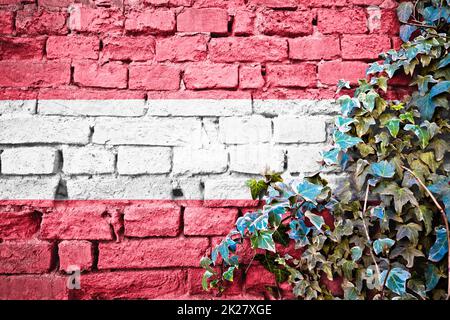 Bandiera di grunge austriaca su muro di mattoni con edera pianta Foto Stock