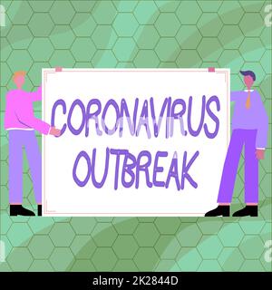 Visualizzazione concettuale focolaio di coronavirus. Foto concettuale malattia infettiva causata da appena scoperto COVID19 due uomini disegno con vuoto sfondo carta Presentazione nuove idee. Foto Stock