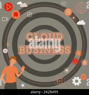 Didascalia di testo che presenta Cloud Business. Parola per il computing che si basa su risorse di computing condivise imprenditore pensiero innovativo idee leader verso un futuro stabile. Foto Stock