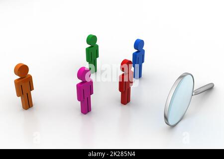 3d persone con lente di ingrandimento Foto Stock