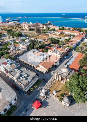 Zona portuale della città di Famagosta, Cipro, vista elevata Foto Stock