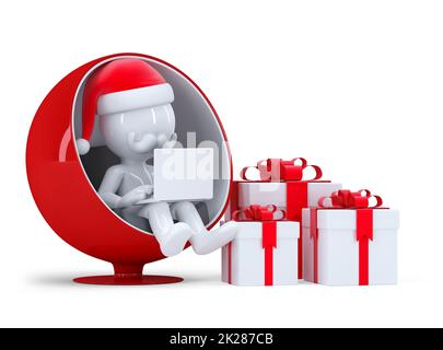 3D Babbo Natale al computer portatile Foto Stock