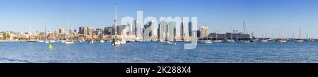 San Diego skyline Downtown panorama banner città mare grattacieli baia barche Foto Stock