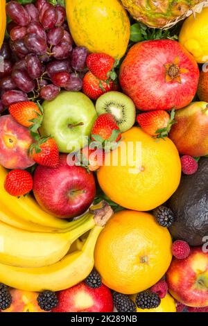 Cibo sfondo frutta raccolta ritratto formato mele bacche arance limoni frutta Foto Stock