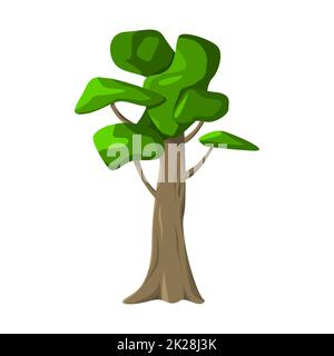 Realistico verde vecchio albero alto isolato su sfondo bianco - Vector Foto Stock