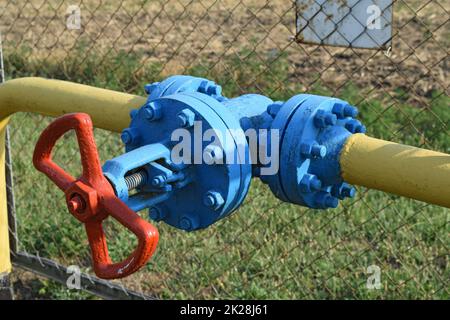 Il dispositivo di chiusura sulla metropolitana gas pipeline Foto Stock