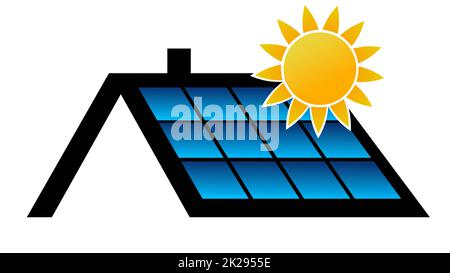 Pannello solare logo template - risparmiare energia, energia verde ed elettricità naturale, batteria solare - ecologia concetto di energia verde rinnovabile Foto Stock