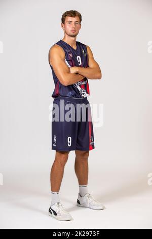 Liegi. BELGA, 22 settembre 2022, Bram Bogaerts di Liege si presenta ad un photoshoot della squadra belga di Basket Liege Basket, davanti alla 2022-2023 BNXT League, giovedì 22 settembre 2022 a Liege. FOTO DI BELGA JAMES ARTHUR GEKIERE Foto Stock