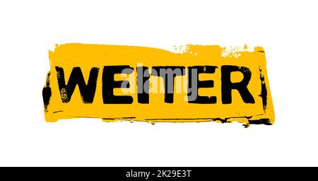 Banner grigio giallo arancione vuoto: Continua in tedesco Foto Stock