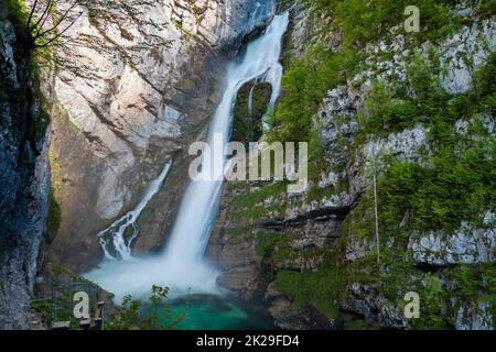 Cascata Savica nel parco nazionale del Tricorno, Slovenia Foto Stock