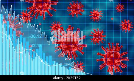 Crisi del Covid e il crollo dei mercati, ricadute economiche. illustrazione 3d Foto Stock